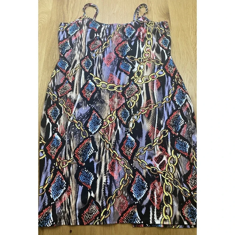 Love J 2X Sleeveless A-Line Dress Chain Print Abstract Stretch Swing Plus Size - Picture 4 of 10